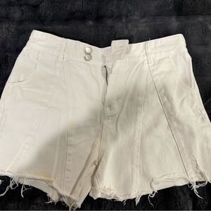 High-waisted white denim shorts